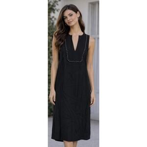 Zara Black Studded V-Neck Sleeveless Midi Dress Size S